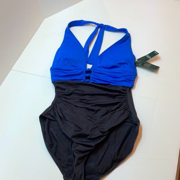 NWT Lauren Ralph Lauren Black/Blue One Piece swimsuit - Picture 3 of 4
